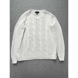 J. Crew Sweater Womens XS White Ivory Cable Knit Cotton Crewneck Pullover Chunky